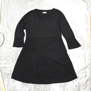 Calvin Klein Sweater Dress Small Black Fit & Flare Knit Scoop Neck 3/4 Sleeve